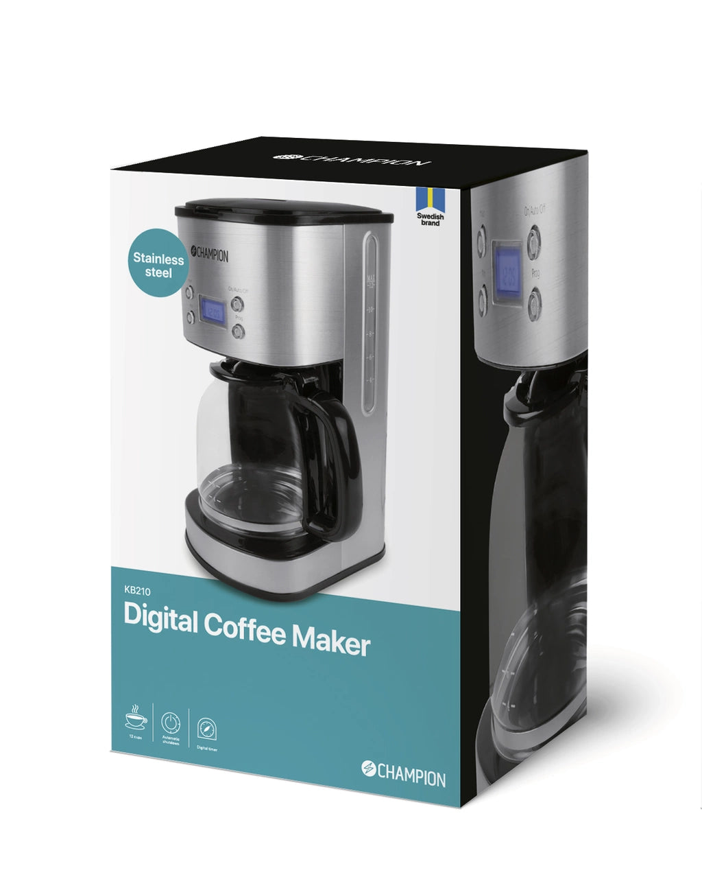 Champion Kaffebryggare Digital 12-koppar/1,5L KB210 Rostfri